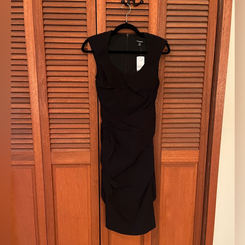 Le Chateau black ruched fitted dress